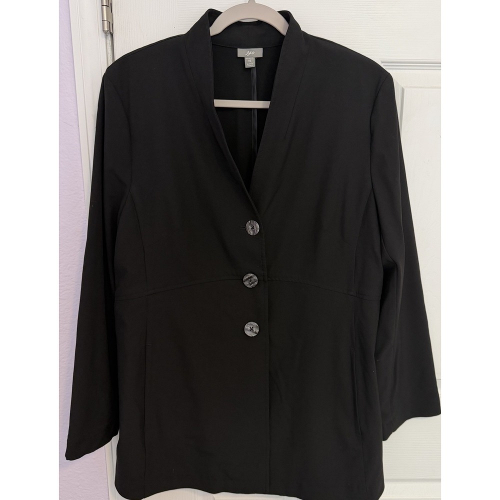 J Jill Plus Sized Blazer 16 Black Long Button Front Staple Office Minimalist EUC